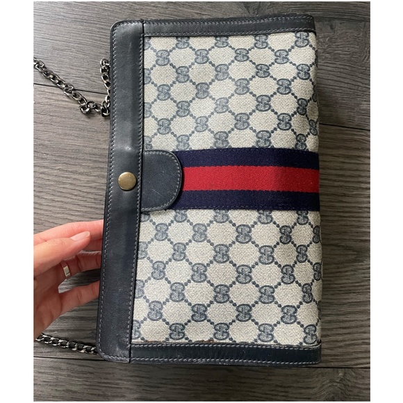 Authentic GUCCI Navy Web Sherry Line GG Plus Shoulder Crossbody Bag - Picture 12 of 12